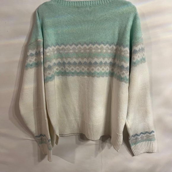 525 Women's Super Soft Crewneck Pullover Lurex Fairisle Sweater - Aqua Combo XL - Picture 2 of 11